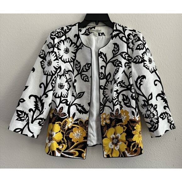 Vintage COLDWATER CREEK Blazer Sequin Embellish Floral Open Front Jacket White M - Picture 1 of 16